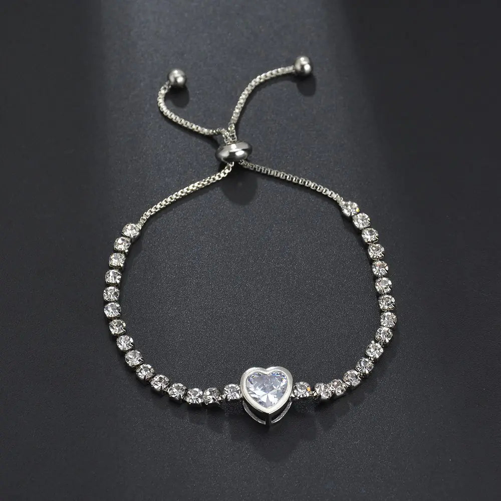 Expandable Bracelet with Zircon Heart Design