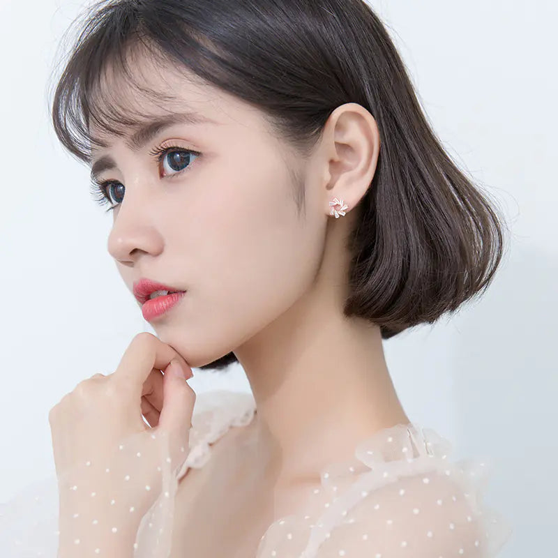 Flower Studs and Snowflake Earrings Set
