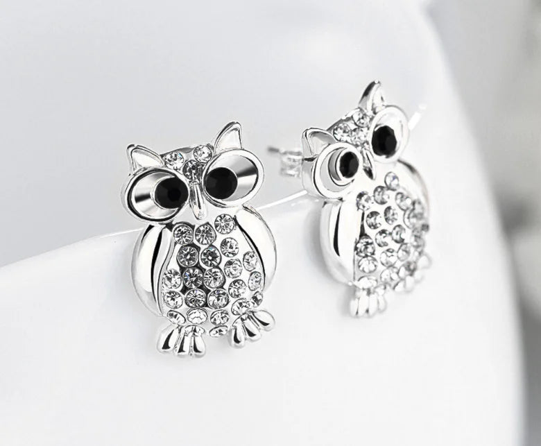 Fashion Owl Crystal Stud Earrings