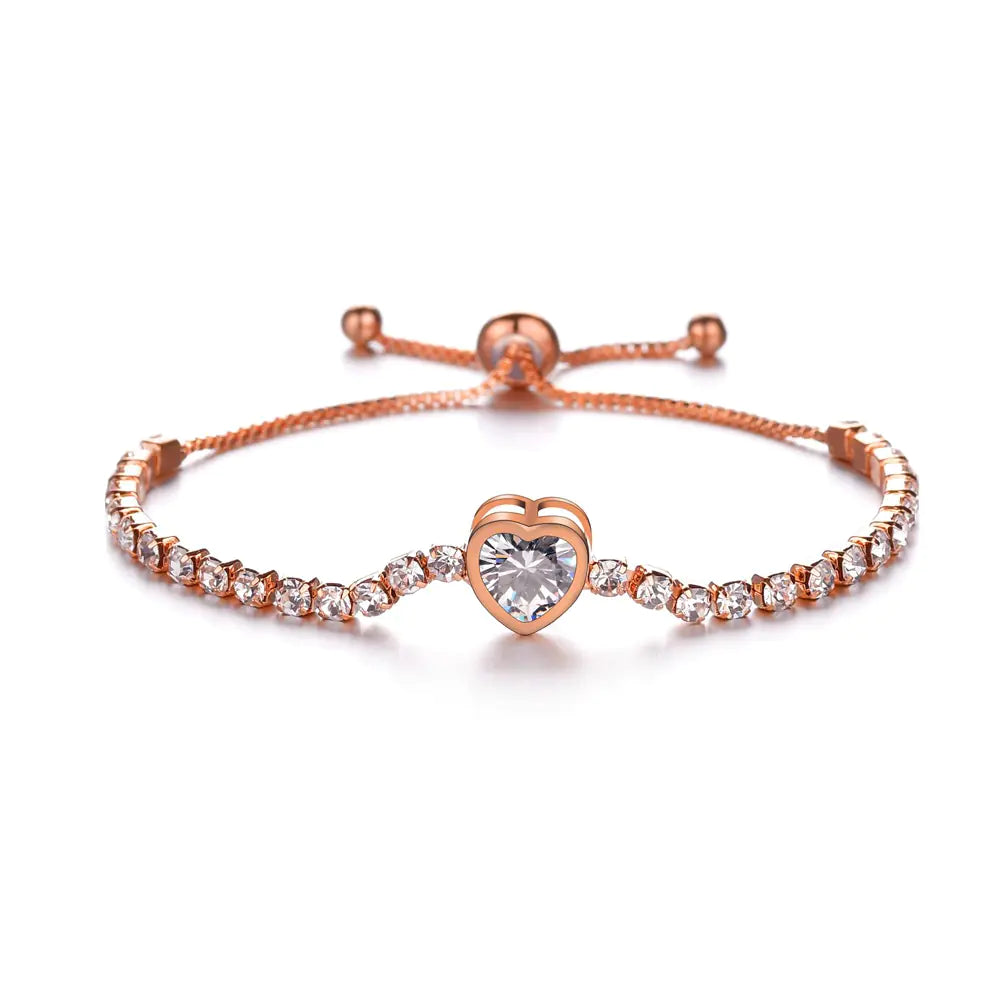 Expandable Bracelet with Zircon Heart Design
