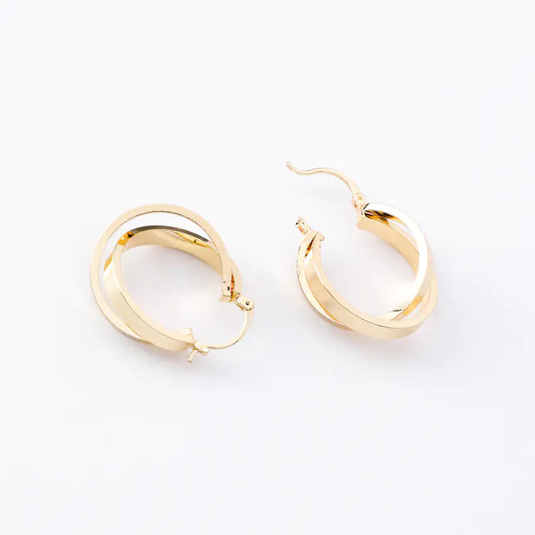 Korean Minimalist Metal Crossed Hoop Earrings for Women