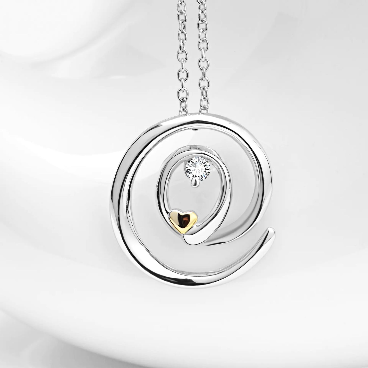 Round Pendant Diamond Necklace in 925 Sterling Silver