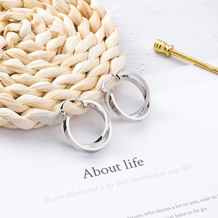Korean Minimalist Metal Crossed Hoop Earrings for Women