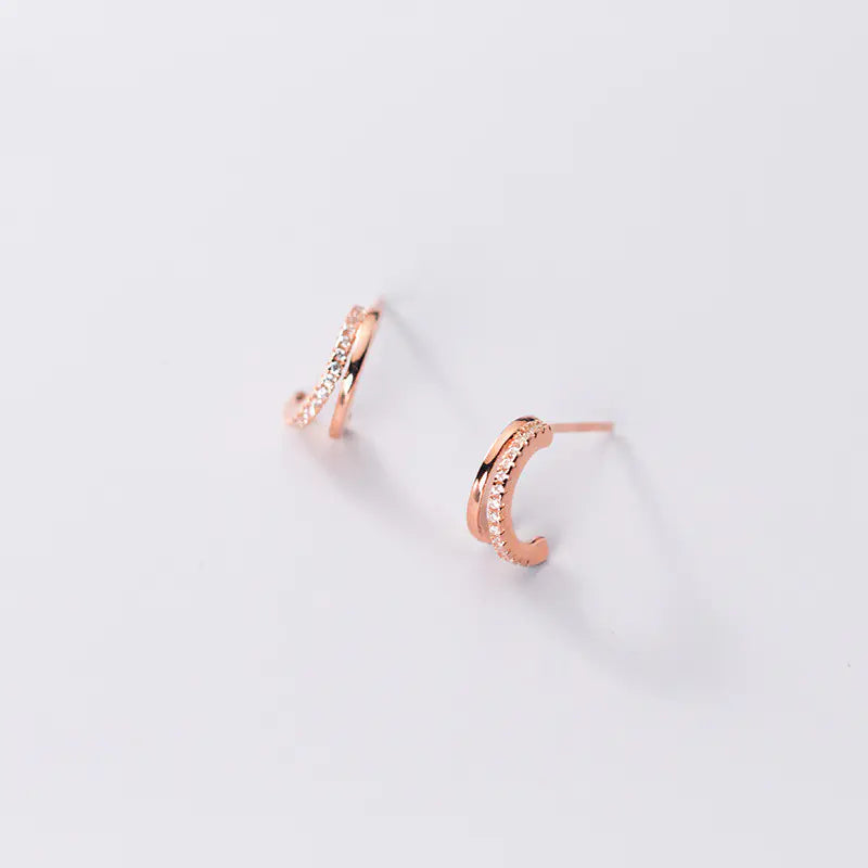 Iroqi S925 Silver Earrings with Double Layer Design