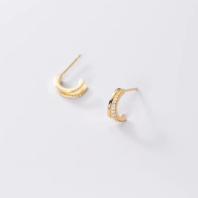 Iroqi S925 Silver Earrings with Double Layer Design