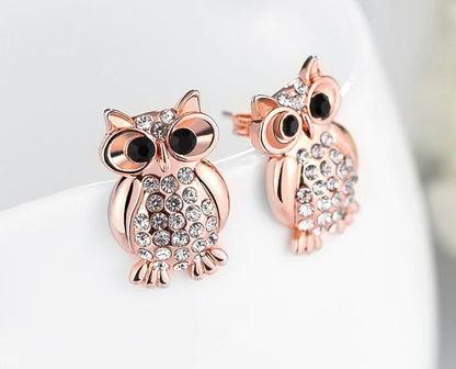 Fashion Owl Crystal Stud Earrings