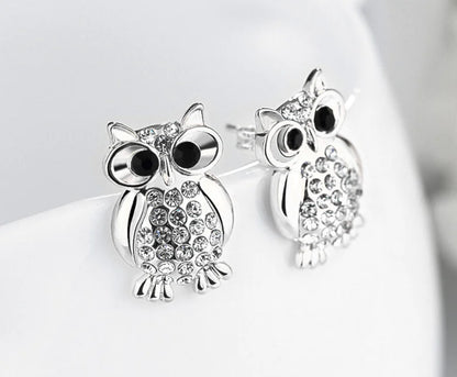 Fashion Owl Crystal Stud Earrings