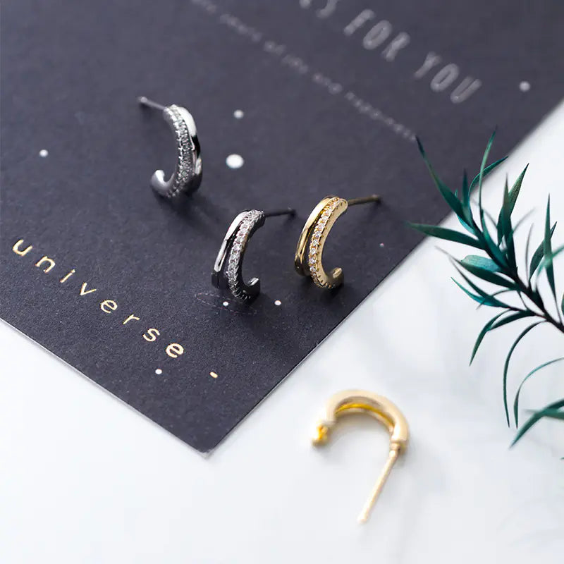 Iroqi S925 Silver Earrings with Double Layer Design
