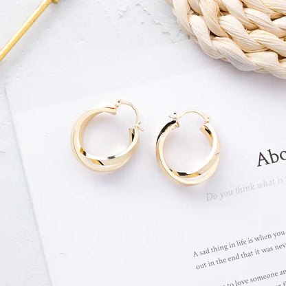 Korean Minimalist Metal Crossed Hoop Earrings for Women