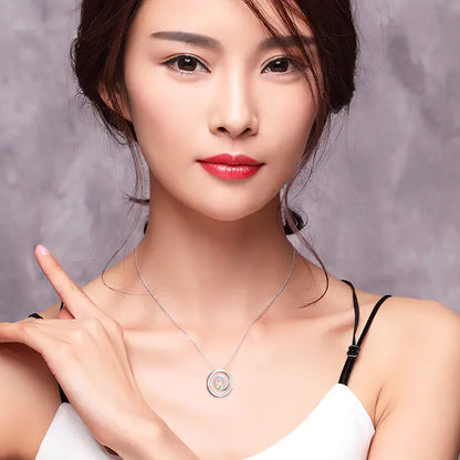 Round Pendant Diamond Necklace in 925 Sterling Silver